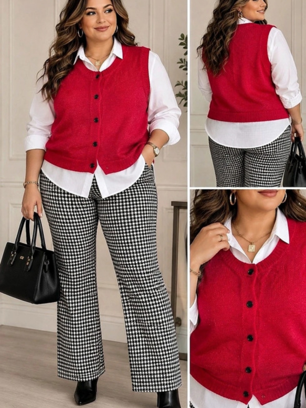 NWT PrettyGarden XXL Red Button Front Sweater Vest 2X Knit Layering
